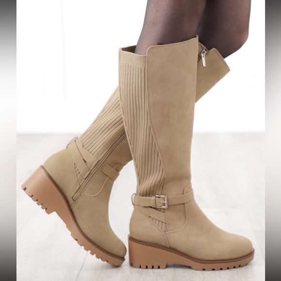 NWT Soda Beige Tall Wide Calf Boots w/Side Zipper size 8 - Picture 2 of 6